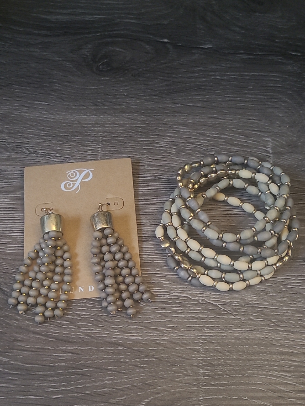 Plunder Earrings Beaded Tassel Earrings and Bracelet Set 8 Stretchy Bracelets